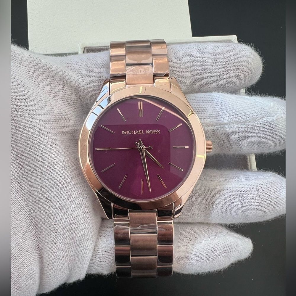 BNIB Michael Kors Rose Gold Watch with Deep Purple Face